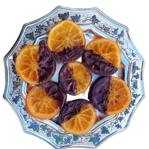 Deliciosas naranjas caramelizadas cubiertas con chocolate
