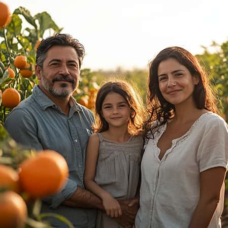 familia agricultores naranja